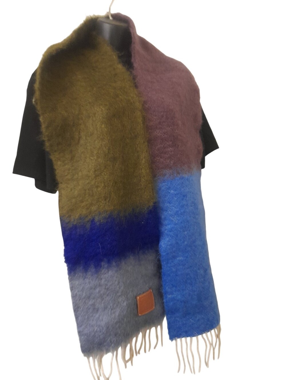 Loewe Color Block Mohair-Wool Blend Fringe Scarf